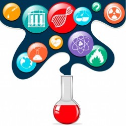 Science symbols and glass beaker