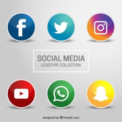 Six icons for social networks on a gray background
