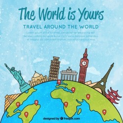Travel background in hand drawn style