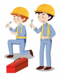 Two mechanics with toolbox