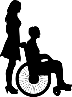 Woman Pushing Man In Wheelchair Silhouette Icons PNG