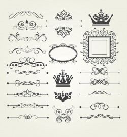 Vintage ornaments and frame with crown vector