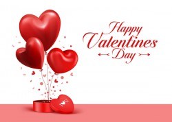 Red heart balloons with happy valentine day card vector 02