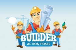 Funny cartoon construction worker vector