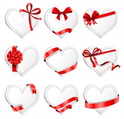 Red ribbon with heart cards vector set 01