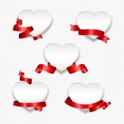 Red ribbon with heart cards vector set 04