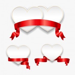 Red ribbon with heart cards vector set 07