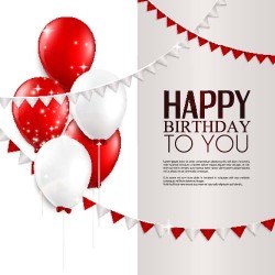 Birthday background with red and white balloons vector