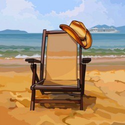 chaise lounge with a hat on sandy beach vector background