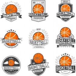 9 Kind basketball labels retro vector