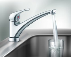 Faucet with glass cup vector