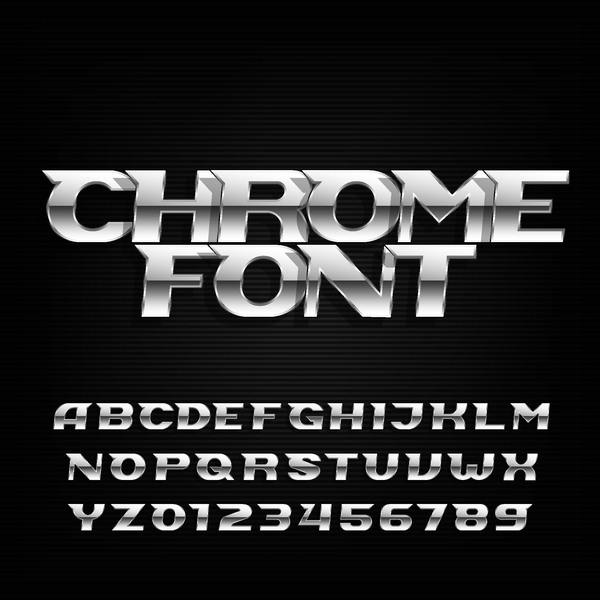 Metal chrome alphabet with numbers vector
