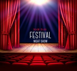 Festival background with red curtain and light vector 04