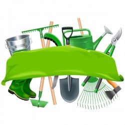 Green Banner with Garden Tools vector