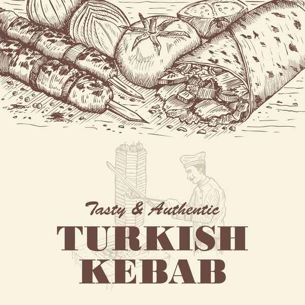 Turkish kebab vintage poster vector
