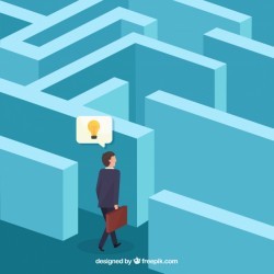 Business concept with labyrinth’s isometric view