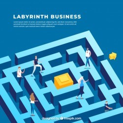 Business concept with labyrinth’s isometric view