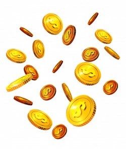 Falling dollar coins
