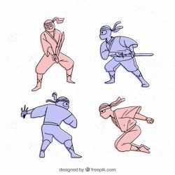 Hand drawn ninja character in different poses