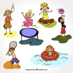 Hand drawn people doing leisure outdoor activities