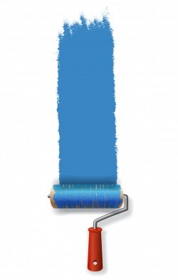 Paint roller leaving stroke of blue paint