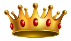 Realistic illustration of gold crown with red gems