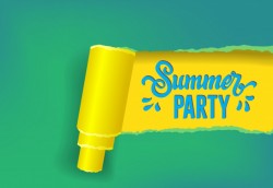 Summer party seasonal banner in yellow, green and blue colors