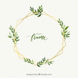 Watercolor floral frame with golden lineal style