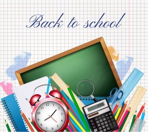 school background with colorful supplies vector