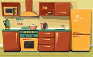 Cartoon set of kitchen counter with appliances