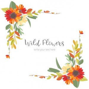 Cute Vintage Frame with Colorful Flowers