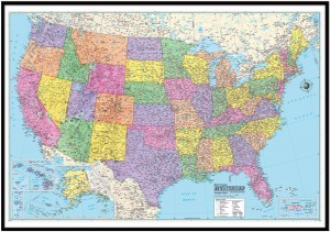 US Advanced Political Framed Wall Map (Black)