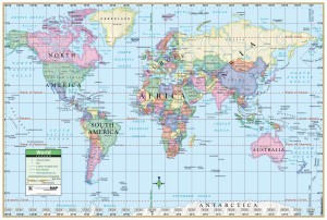 World Primary Mounted Wall Map