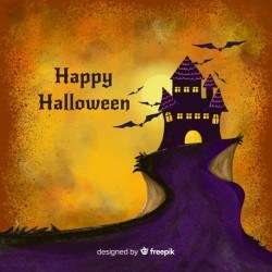 Halloween watercolor background with castle