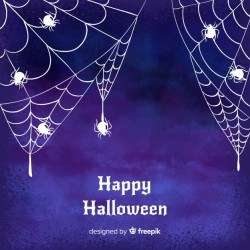 Halloween watercolor background with spider web