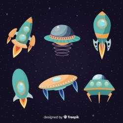 Modern spaceship collection with flat design