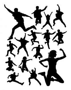 Active people jumping silhouette