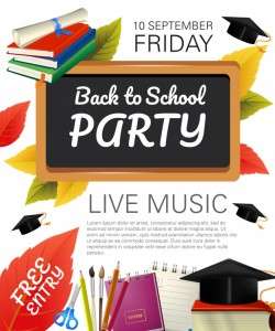 Back to school party flyer with fall foliage