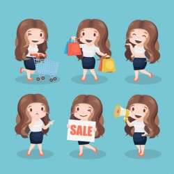 Cute long hair girl with busines clothing pack