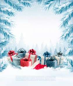 Holiday christmas background with presents and branch of tree vector
