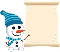 Cute snowman with paper scrolls background vector
