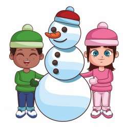Boy and girl with snowman