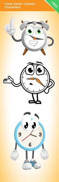 Clock Vector Cartoon Characters Free Set