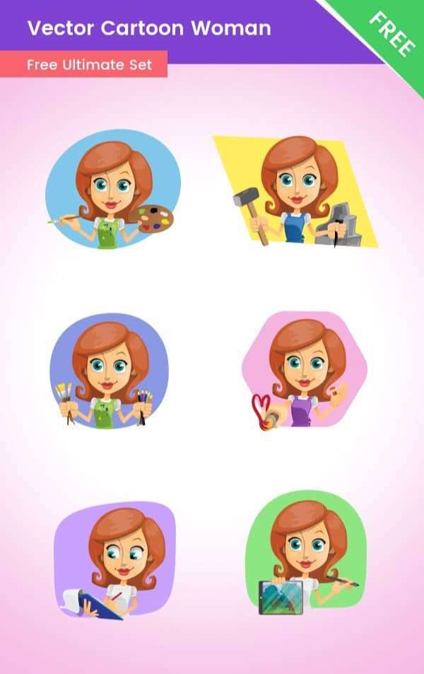 FREE Vector Cartoon Woman Set