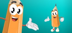 Friendly pencil character with sneakers