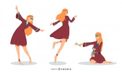 Hippie Woman Illustration Set