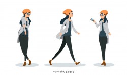 Hipster Woman Vector Set