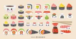 Kawaii emoticon sushi set