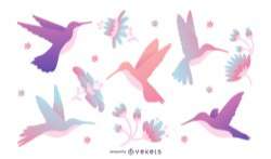 Pastel tones hummingbird illustration set
