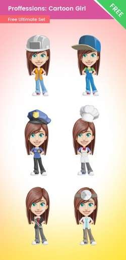 Professions: Cartoon Vector Girl Set